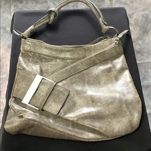 Wide buckle snake skin like bag